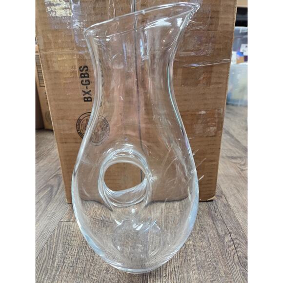 Polish Clear Glass Doughnut Donut Hole Pitcher Decanter Hand Blown Poland - Picture 2 of 10